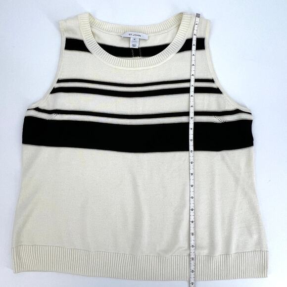 St. John Resort Striped Metallic Wool Cashmere Knit Shell Cream Black Size XL - Picture 6 of 10